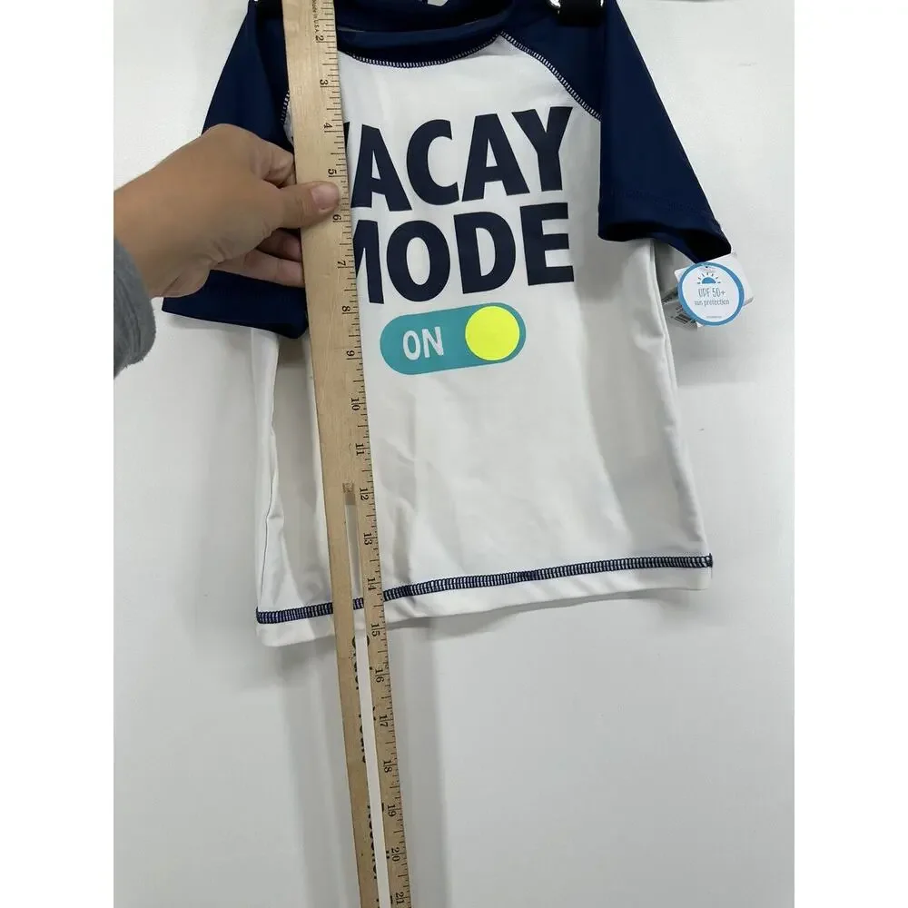 Carter's Vacay Mode Rash Guard Shirt Top White Boys UPF 50+ Sz 3‎ T NEW